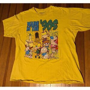 Nickelodeon Shirt Adult XL Rugrats Hey Arnold Yellow Graphic Tee Vintage